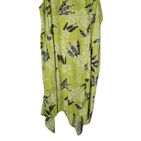 Tiki Palm Dress Womens XXXLG Green Floral Tropical Midi Handkerchief Hem - Picture 2 of 2